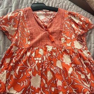 Knox Rose Size XXL Orange Floral Tassels Summer Blouse Top